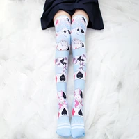 cute cartoon printing lolita stockings preppy style girls velvet spades clubs diamonds design alice kawaii thigh high socks