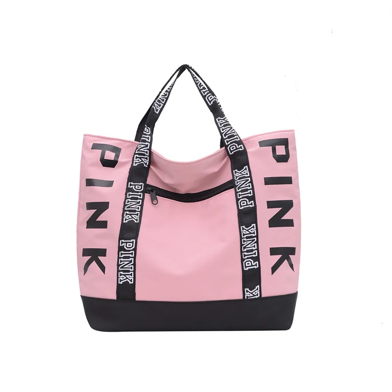 

Colorblock Nylon Pink Letter Graphic Casual Sports Fitness Tote Handbags
