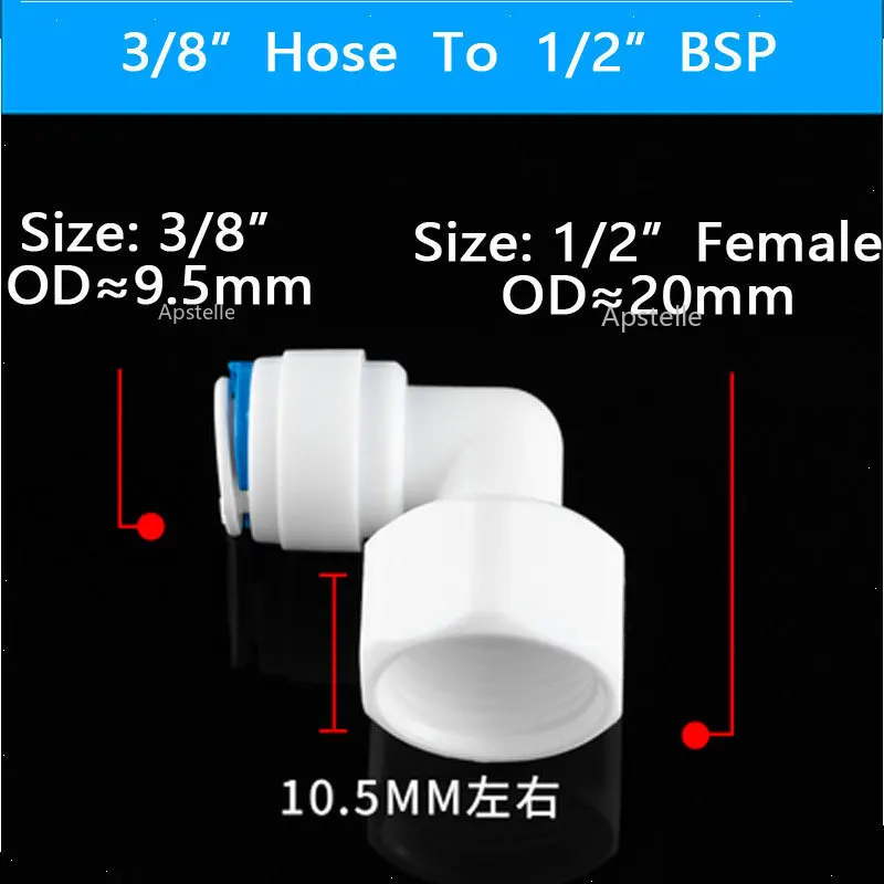 RO Water Fitting Elbow 1/4" 3/8" OD Hose 1/2" 1/8" BSP Female Thread Plastic Pipe Quick Osmose Reversa Aquario Connector |