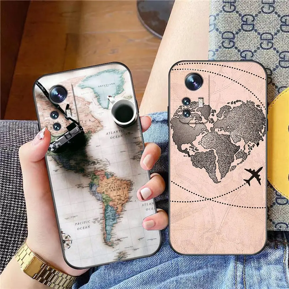 

W-World M-Map Travel Airplan Plane For Xiaomi Mi Note 10 3 Lite Poco X5 M5 M4 C40 F4 X4 X3 M3 F3 GT Pro Nfc Mix 3 2S 2 Play Case