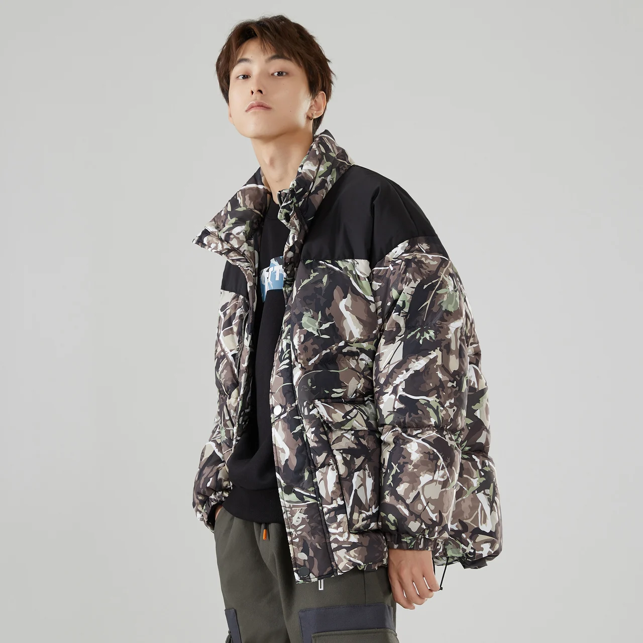 Metersbonwe Men's Camouflage Color Down Jacket Polar Chunky Long Hooded Down Jacket Loose 80%Duck Down Thick Winter Warm Wear