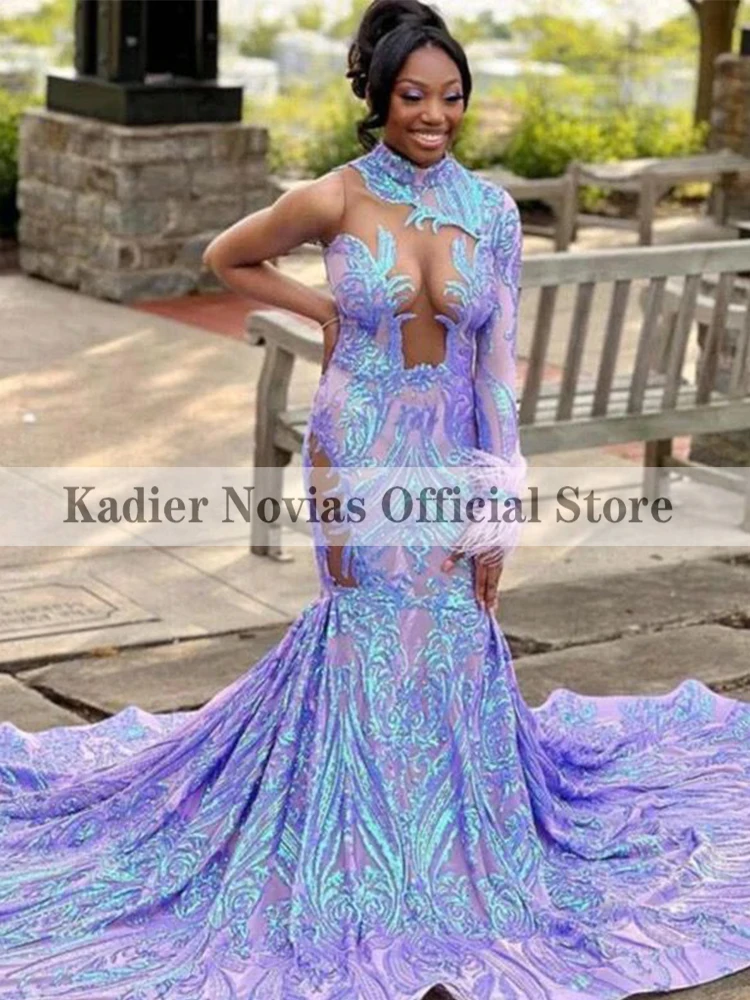 

Kadier Novias элегантные фиолетовые платья с длинным рукавом Русалка для выпускного вечера с длинным шлейфом вечернее коктейльное платье платья ...