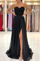 sexy black mermaid evening dress long sweetheart high slit lace appliques prom formal gown celebrity wear robe de soiree 2022