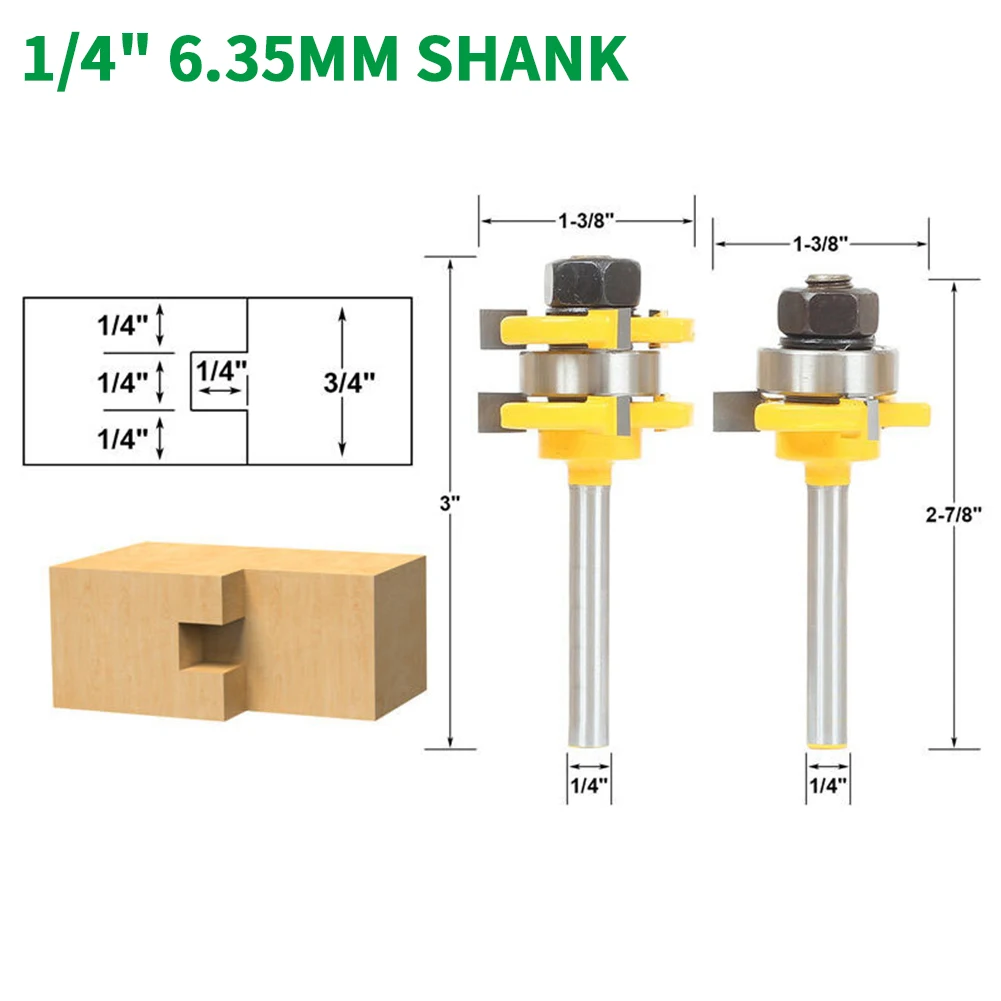

2PC/Set 1/4" 6.35MM Shank Milling Cutter Wood Carving T-Slot Milling Cutter Router Bit Set Woodworking Tenon Cutter for Woodwork