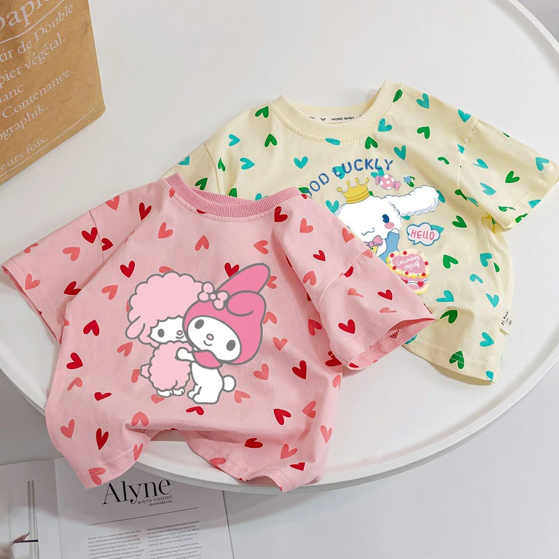 Miniso Sanrio Cinnamoroll Детская футболка с героями мультфильмов My Melody pompurin милые свободные