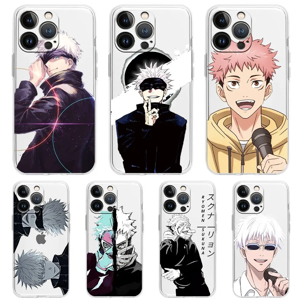 

Phone Case For iPhone 13 11 12 Pro Max X XR XS 7 8 Plus SE 2020 Transparent Soft Silicone Cover Jujutsu Kaisen Anime Gojo Satoru