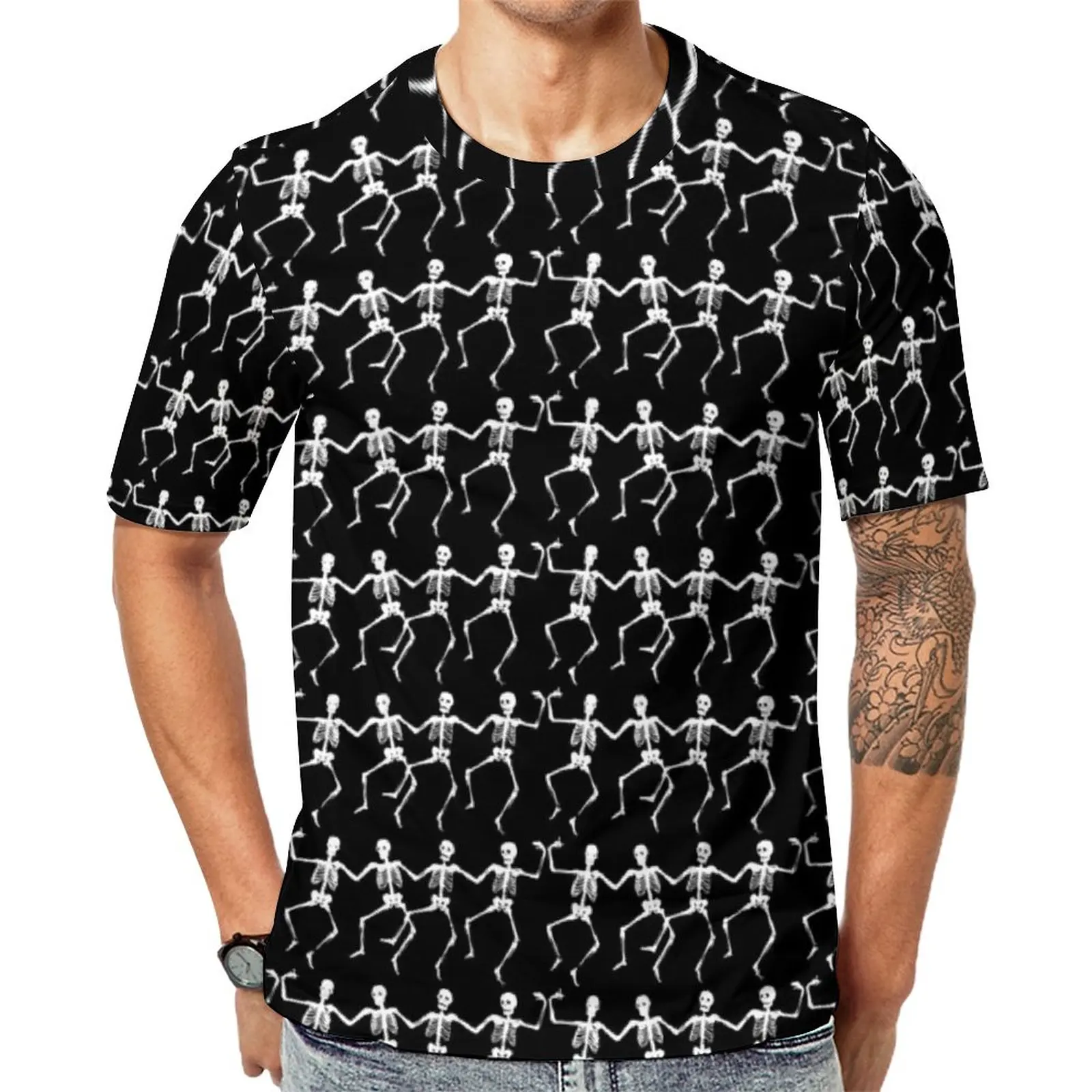 

Футболка мужская с рисунком танцующего скелета на Хэллоуин, милая рубашка в стиле хип-хоп, дизайнерский топ с коротким рукавом