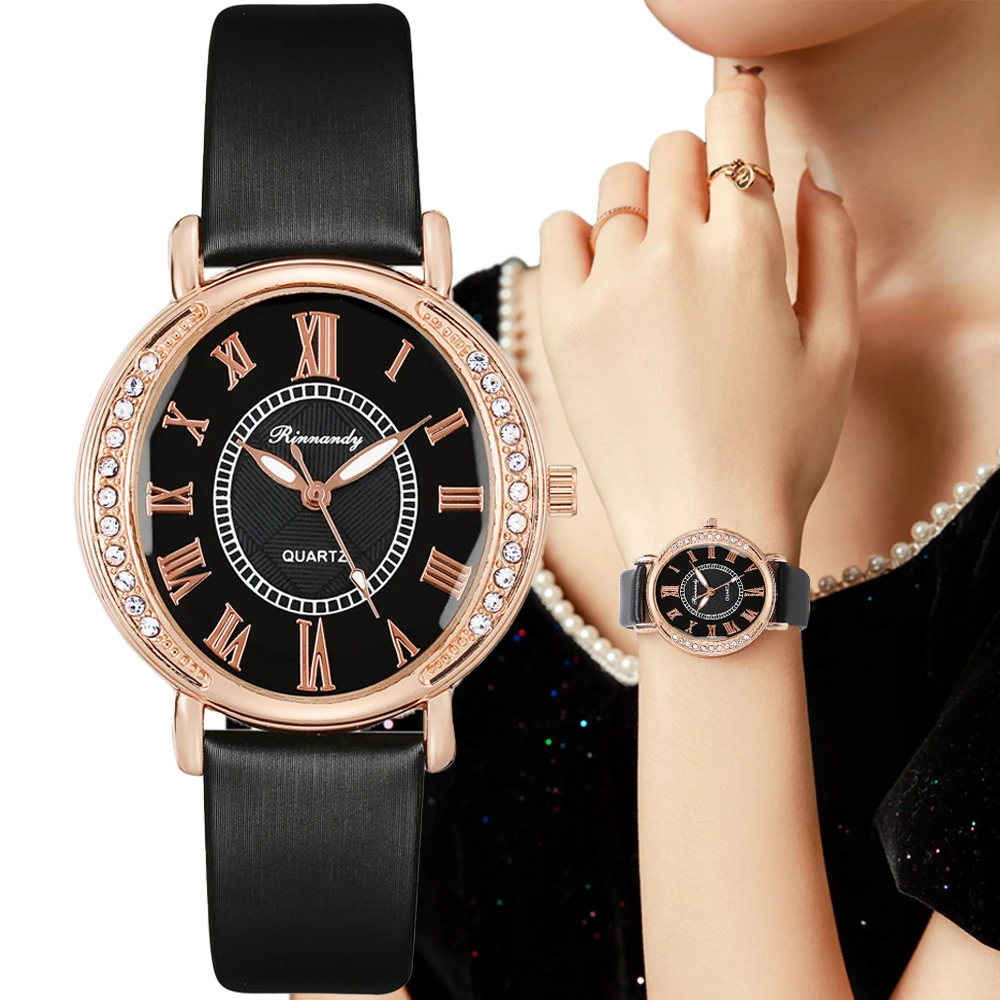 

Lady Fashion Watch Hot Sales 2022 Brand Oval Simple Rome Women Quartz Watch Luxury Black Leather Strap Female Gift Clock