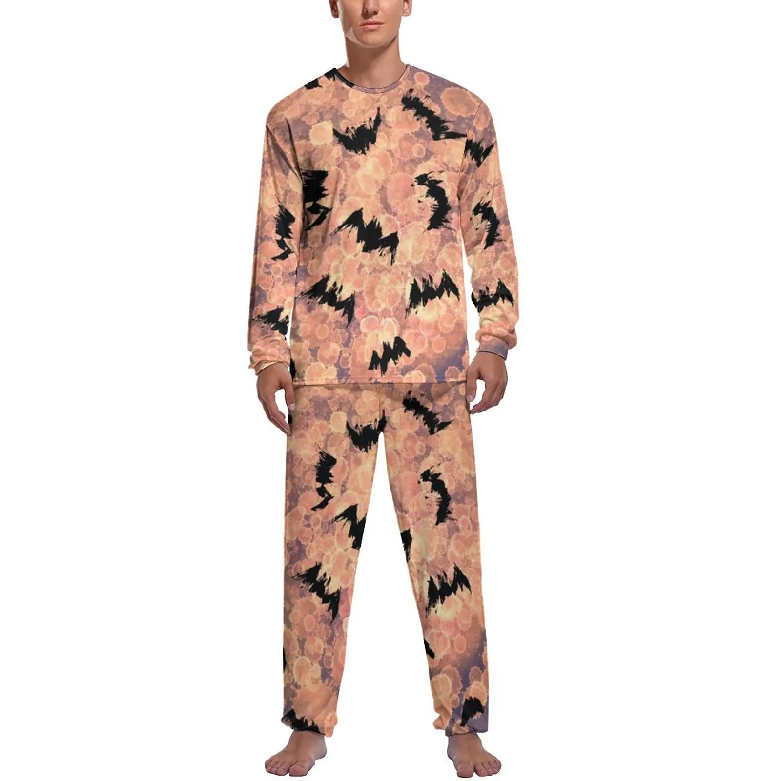 Abstract Bats Pajamas Long Sleeve Spots Print 2 Pieces Home Pajamas Set Daily Man Custom Warm Sleepwear