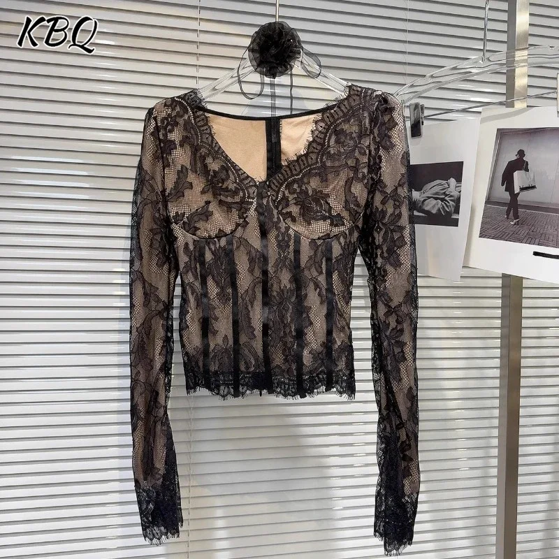 KBQ Элегантная блузка с цветочным кружевом для похудения шикарная женщин