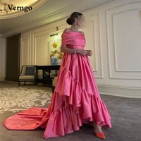 verngo pink a line taffeta evening dresses off the shoulder saudi arabic women formal party gowns elegant prom occasion dress