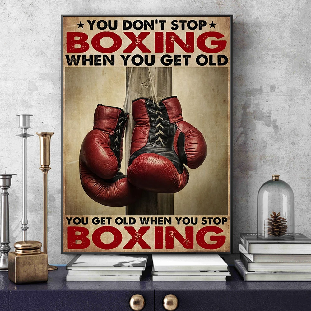 

Boxing Gloves Retro Poster You Don't Stop Motivational Quotes Print Art Canvas Painting Wall Pictures Gym Office Home Decoration