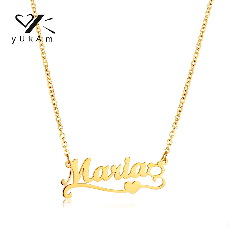 YUKAM New Women's Necklaces Kawaii Heart Name Chain Necklace Customized Products Special Steel Trendy Gifts Stainless Jewelry