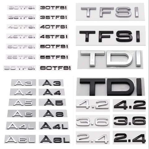 3d-эмблема для Audi, задняя наклейка из АБС-пластика для Audi, черный/серебристый, A1, A3, A4, A5, A6, A7, A8, A4L, A6L, A8L, Q2, Q2L, Q3, Q3L, Q5, Q5L, Q7, Q7L, TFSI, TDI