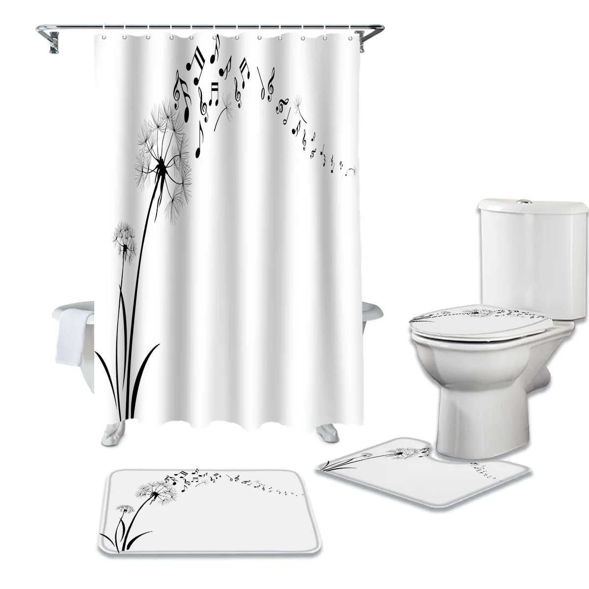 

Черная Одуванчик Семена растений белый занавеска для душа набор Ковер Крышка для унитаза коврик для ванной бытовой