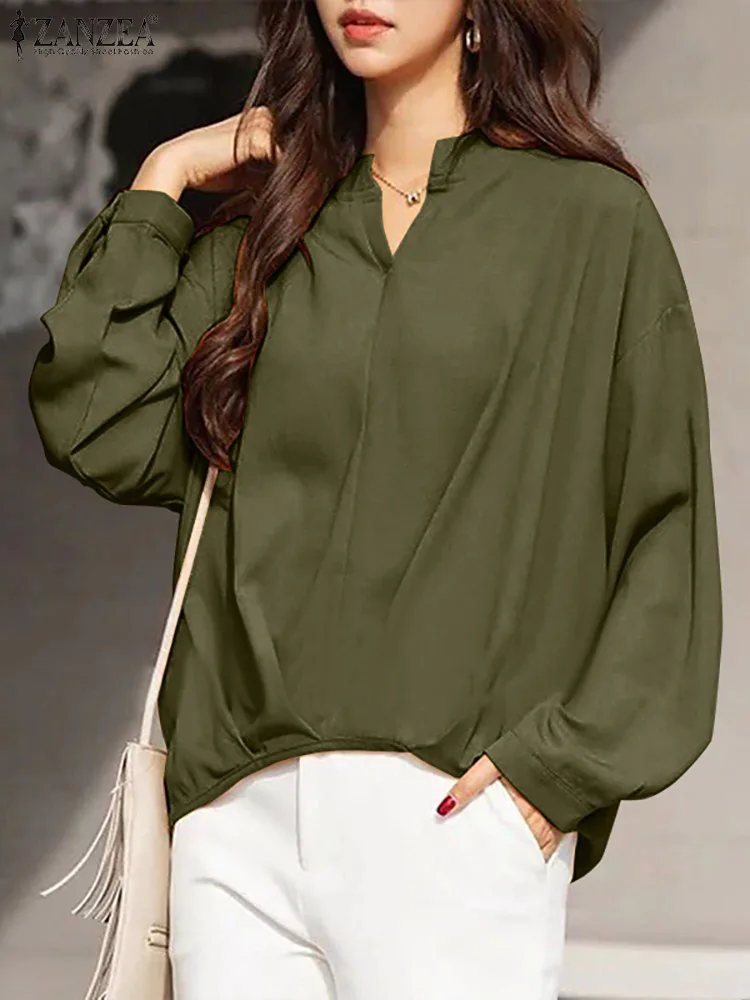 

ZANZEA V-Neck Solid Color Thin Full Sleeve Blusas Spring Women Off Shoulder Blouse Femme Fashion Casual Oversized Holiday Tops