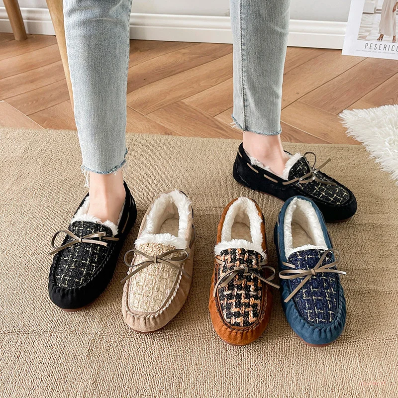 

Plush Thickened Lamb Wool Shoes Women's 2021 Autumn And Winter New Small Fragrance Comfortable Soft Bottom Large 41-43 Cotton