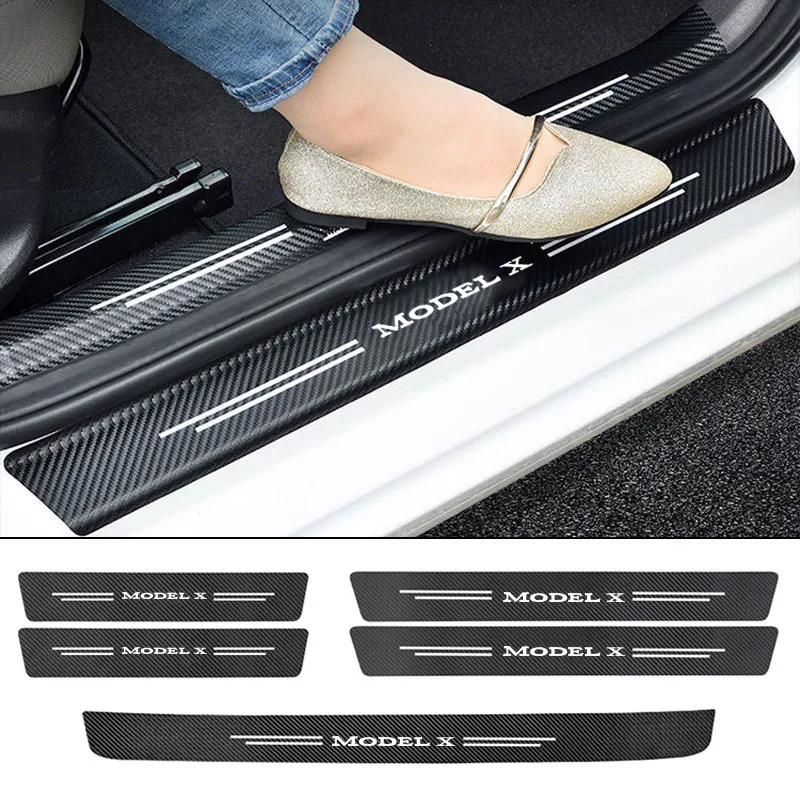 

Door Sill Plate Protector Stickers Carbon Fiber Anti-Scratch Stickers Auto Interior Accessories for Tesla Model X Car Accessorie