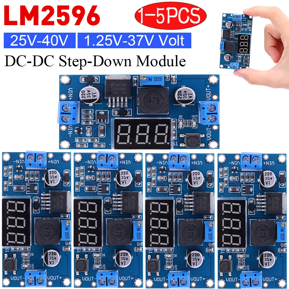 1-5 шт., понижающий модуль LM2596 DC-DC, 3 А, понижающий преобразователь с дисплеем, вход 25-40 В, выход 1,25-37 в