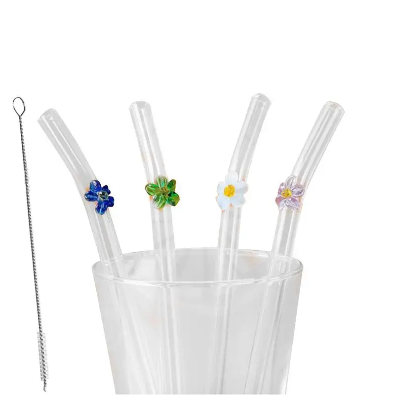 

Reusable Glass Straws Cocktails Bar Accessories Straws With Cleaning Brushes Shatter Resistant Drinking Straw Set For Smoothie