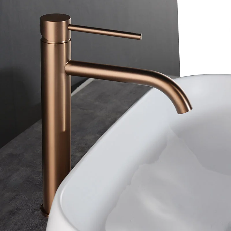 

Handle Style Bathroom Tap Gold Rose Mounted Brushed Hot Tall Deck Gold Faucet Water Single Cold And Mixer Brushed Basin Hole &