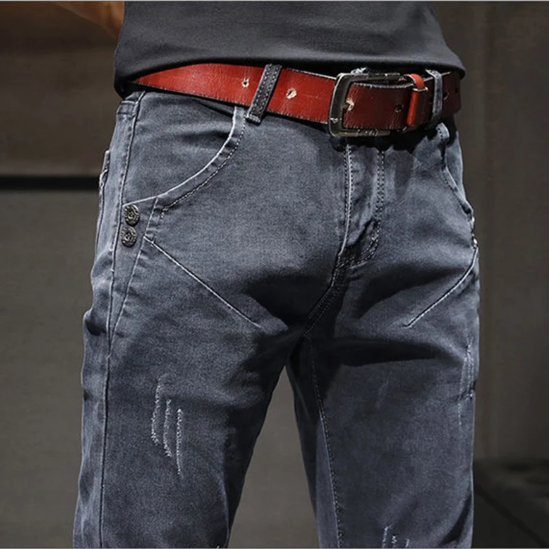 Men's Jeans Korean Style Slim Pencil Pants Men's Elastic Trousers Spring Summer Men's Grey Pants Street Fashion