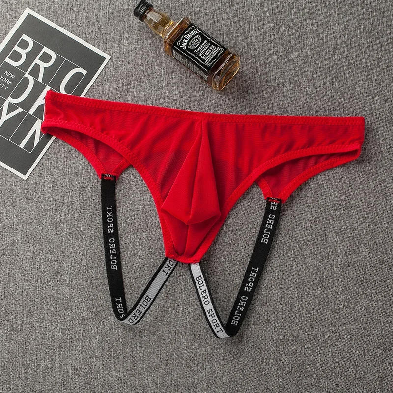 Мужские трусы джоки с заниженной талией Черные Сетчатые брифы стринги U-образным