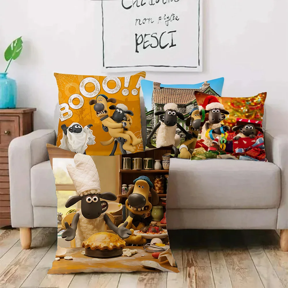 Cute Shaun the Sheep Pillow Covers Cartoon Sofa Decorative Home Double-sided Printing Short Plush Cushion Cover
