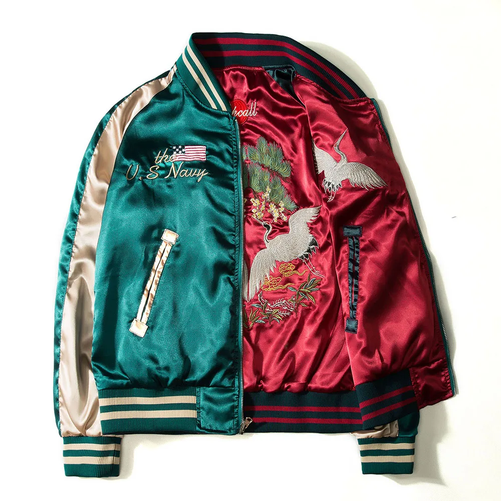 

Коллекция 2022 года, японская куртка Yokosuka с вышивкой, мужская и женская модная винтажная бейсбольная форма, Двусторонняя одежда, куртки-бомбе...