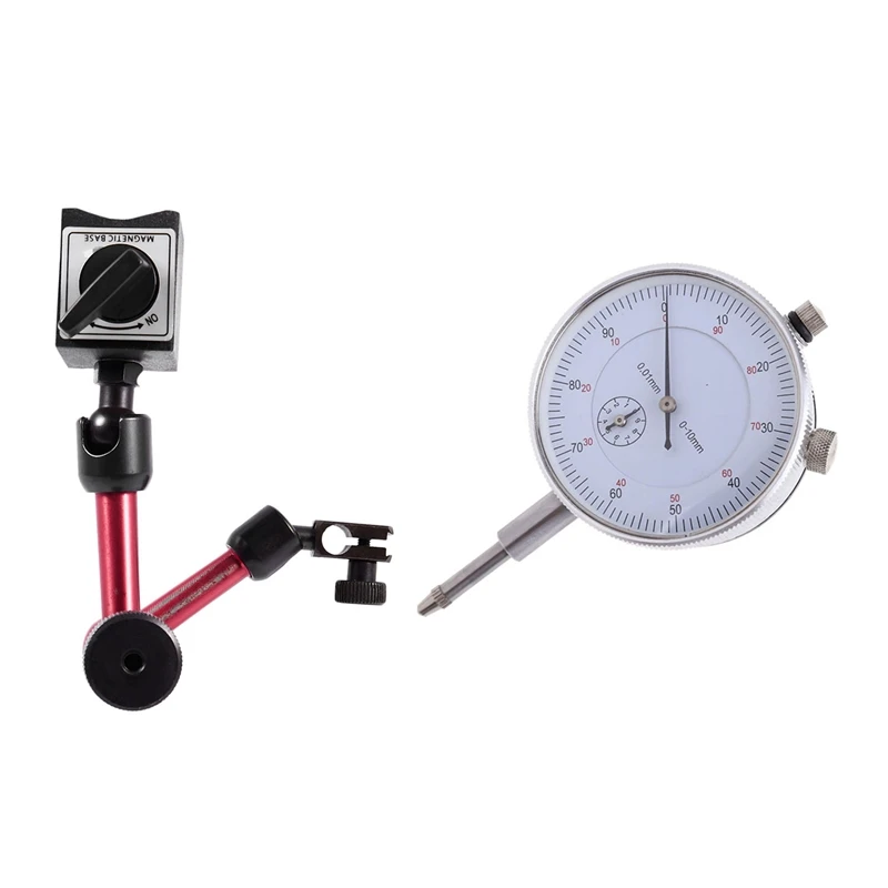 

Universal Dial Indicator On/Off Magnetic Base Stand Holder With Dial Indicator Gauge 0-10Mm Meter Precise 0.01 Resolution Concen