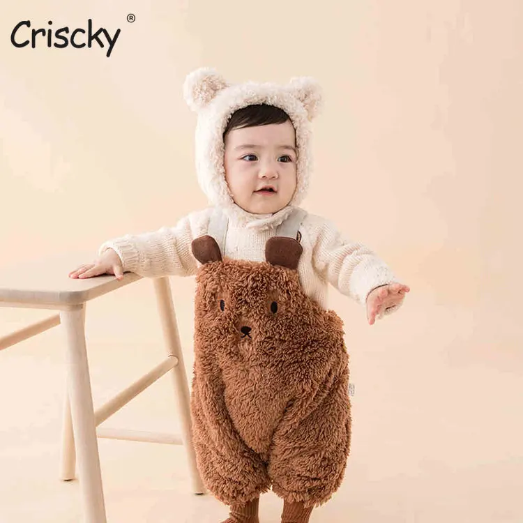 

Criscky 2022 New Children Toddler Boys Kids Cartoon Overalls Suspender Trousers Cute Cotton Baby Pants Solid Outwear with Hat