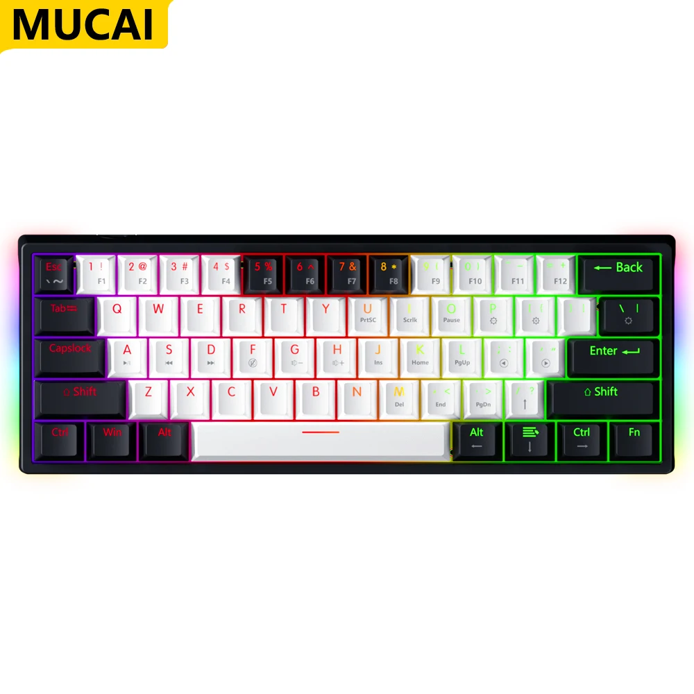 Игровая механическая клавиатура MUCAI MK61, USB, красный переключатель, RGB-подсветка, горячая распродажа, 61 клавиша, проводная, съемный кабель