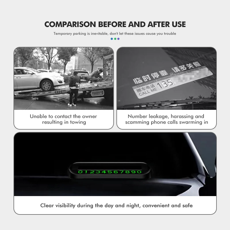Временная карта с номером телефона для парковки автомобиля светящийся ночной