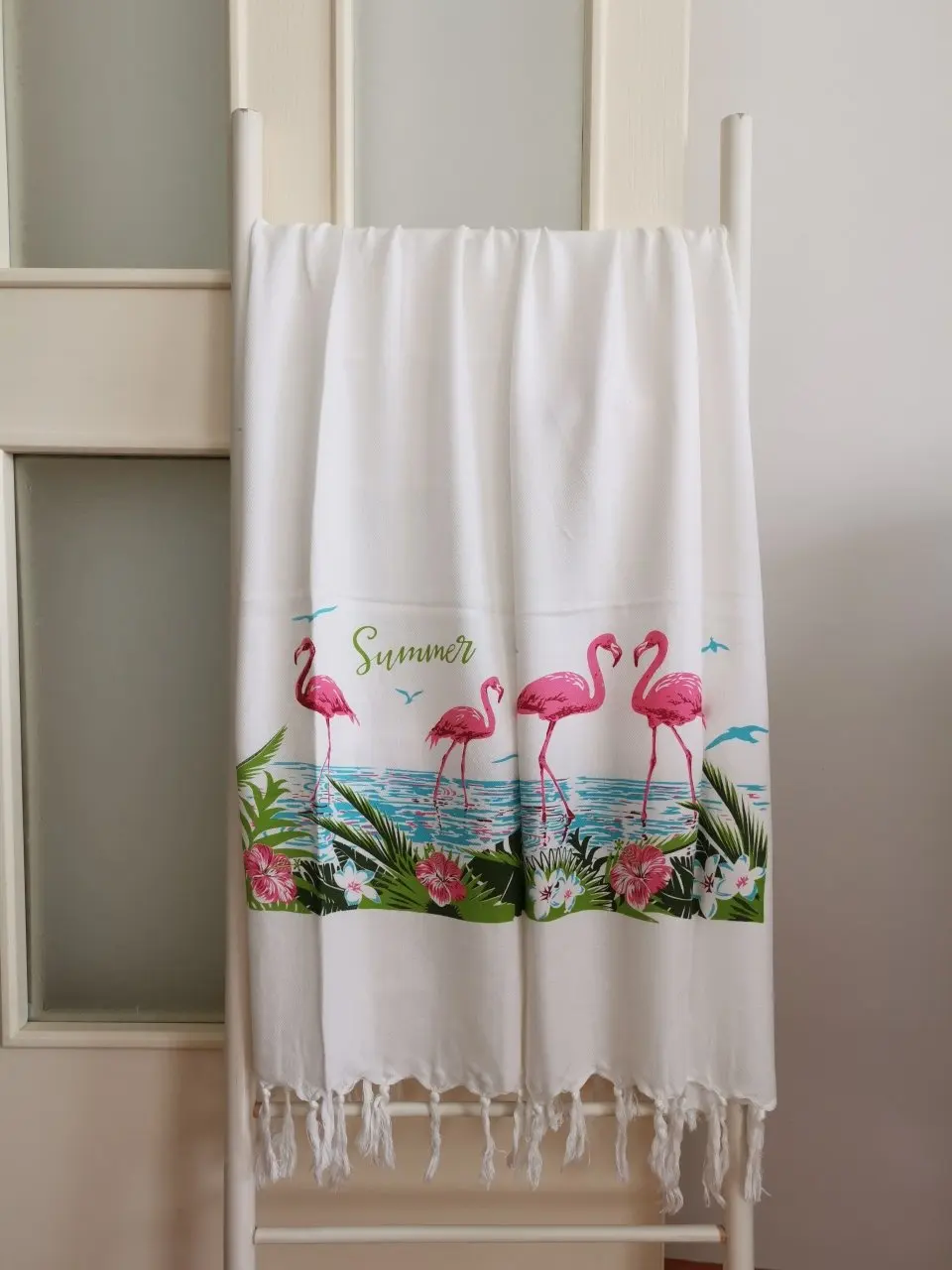 

Банное полотенце с принтом фламинго, пештемали, Пляжная сауна, спа 95x180, пештемальный белый