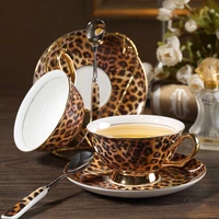 leopard print european retro coffee cups with spoons ceramic coffee cups and saucers set tea cups and saucer set tazas de cafe