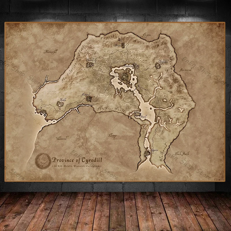 Skyrim Map Art Film Abstrait Moderne Toile Peinture Affiches Impressions Murales G Fisk pour Salon Chambre Décor À La Maison