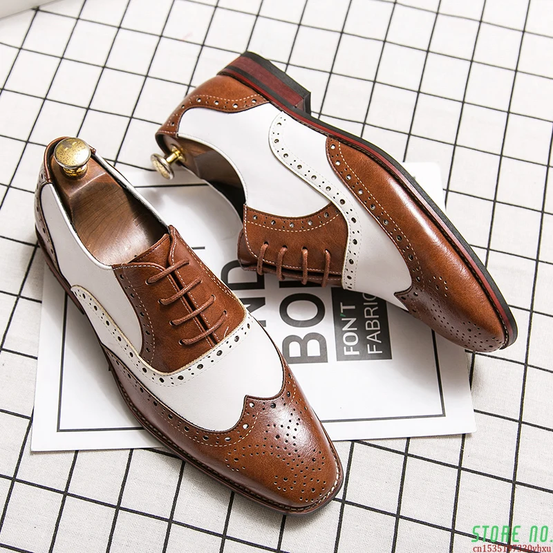 

Men Dress Shoes Handmade Brogue Style Paty Leather Wedding Shoes Men Flats Leather Oxfords Formal Shoes Loafers Party Flats