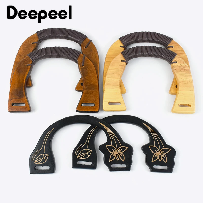 

2/4Pcs Deepeel 15/16/17cm Wooden Bags Handle Purse Frames Sewing Brackets Handmade DIY Patchwork Bag Handles Kiss Clasp Sew Kit