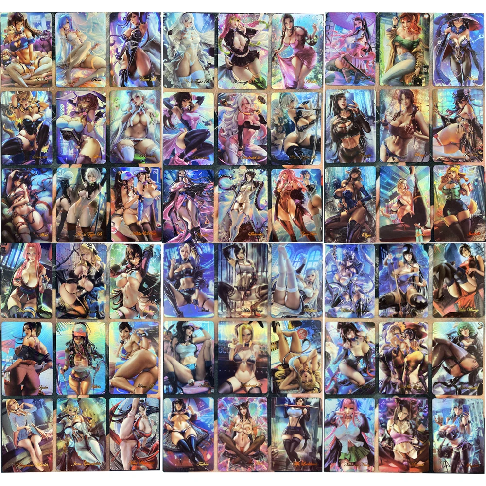 54Pcs/set Anime Girls Hot Stamping Flash Cards Dragon Ball Demon Slayer ACG Sexy Kawaii Limited Anime Game Collection Cards Toys