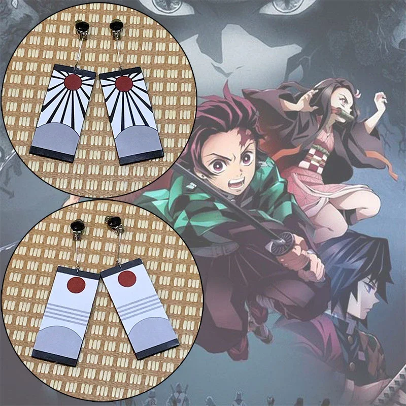 

Anime Earrings Ear Clips 2 Types Demon Slayer Kamado Tanjirou Japanese Cosplay Props Eardrop Ear Stud Dangler