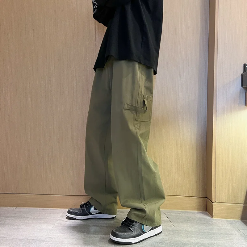 

Korean Fashion Men Baggy Cargo Pants Loose Straight Streetwear Skate Pants Cotton Thin Oversize Trousers Black Khaki