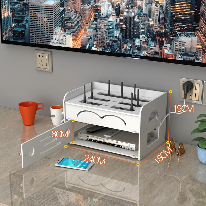 

Wireless Wifi Router Shelf Storage Box Wall Hanging Wood-Plastic Organizer Box Cable Power Bracket Organizer Box DIY Home Decor