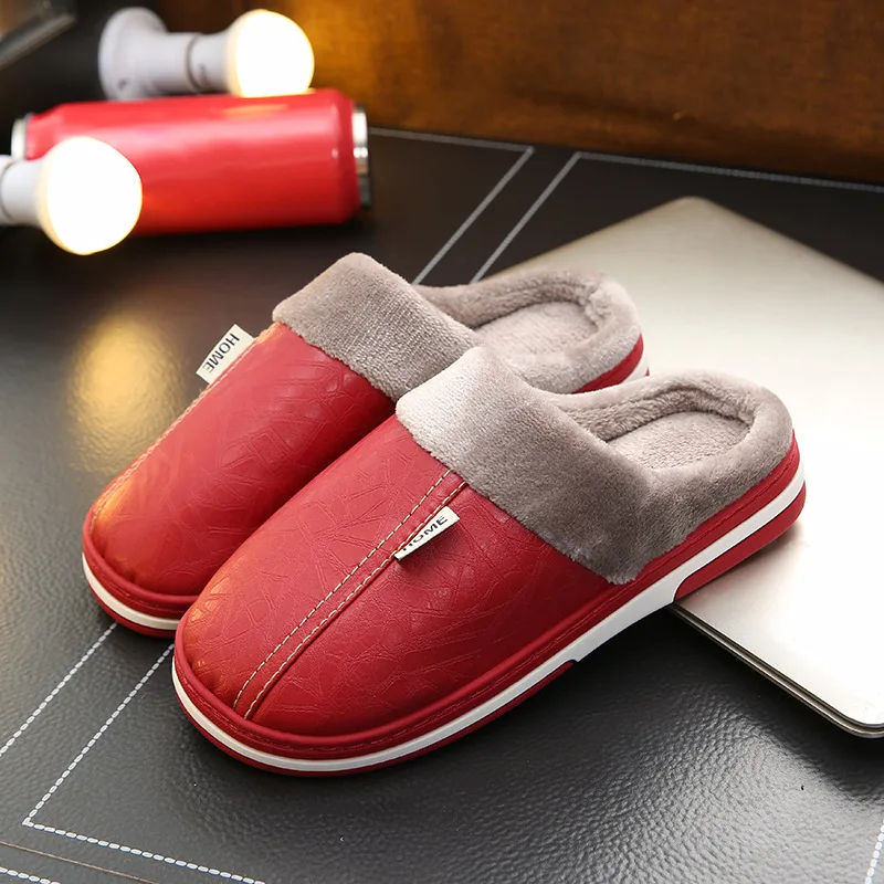 

Women Slippers Home Winter Indoor Warm Shoes 2023 Fashion Platform Plush Waterproof Leather House Slippers for Men Cotton Shoes