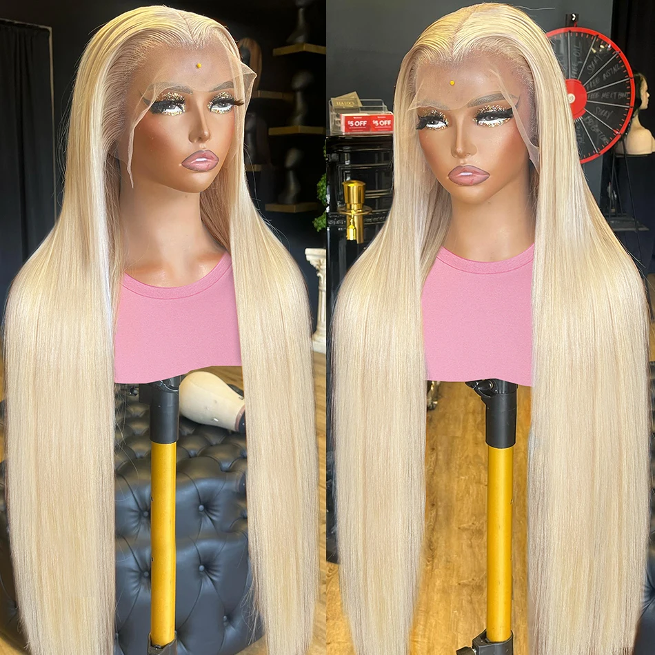 

13x4 Straight 613 Honey Blonde Lace Front Human Hair Wig Brazilian 30 32 Inch 180 Density 13x6 HD Pre Plucked Lace Frontal Wig