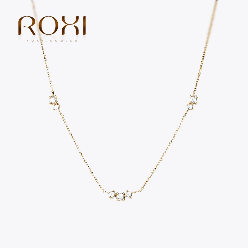 

ROXI Triple Zircon Diamond Necklace 925 Sterling Silver Stacked Daily Match Ladies Versatile Clavicle Necklace Accessories Gift