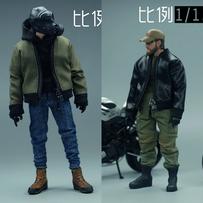 

1/12 Scale Men Soldier Trend Casual Workwear Black Jacket /Leather Coat Hoodie Top Pants Fits 6 Inches Action Figure Model Dolls