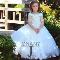 jonany delicate flower girl dress straight neckline 3d blossom half sleeves customised wedding ball gown communion ceremony