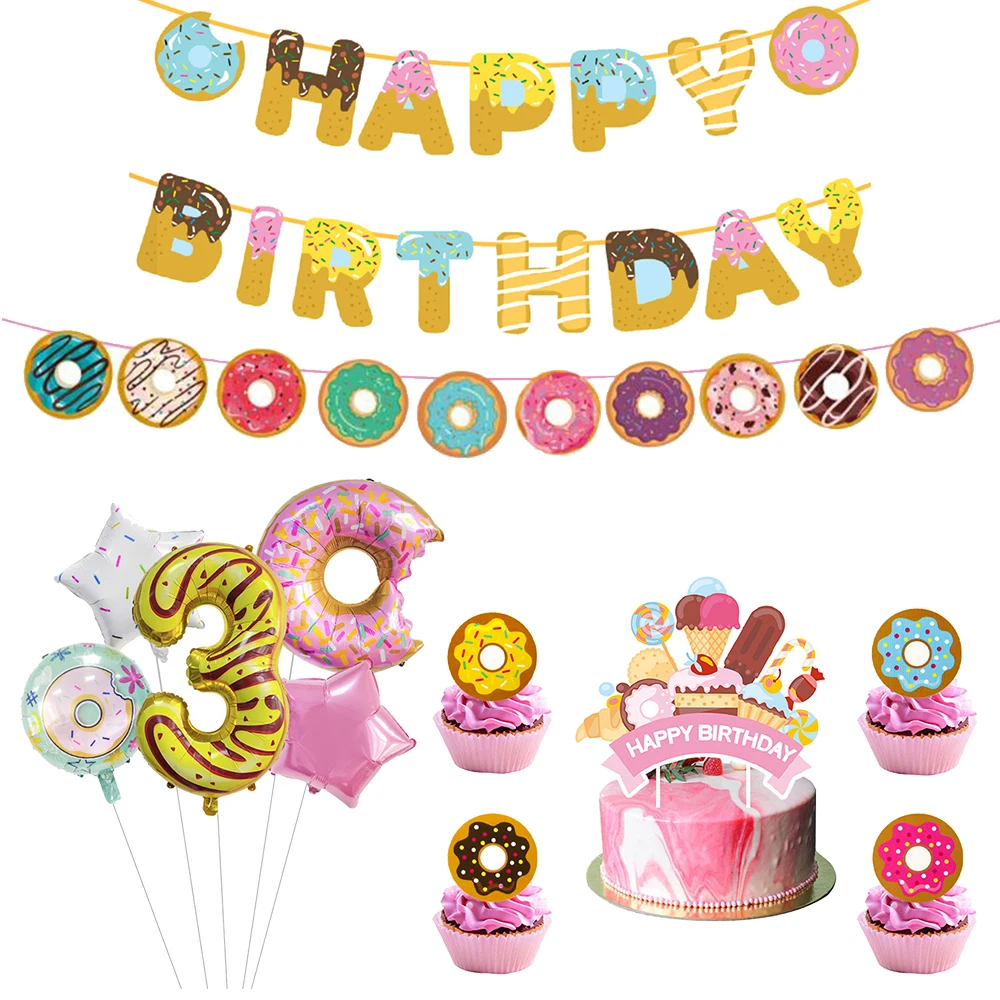 

Ice Cream Donut Grow Up party decor banner garlands Balloon Baby Shower girls Sweet Donut Birthday Party Decoration cake toppers