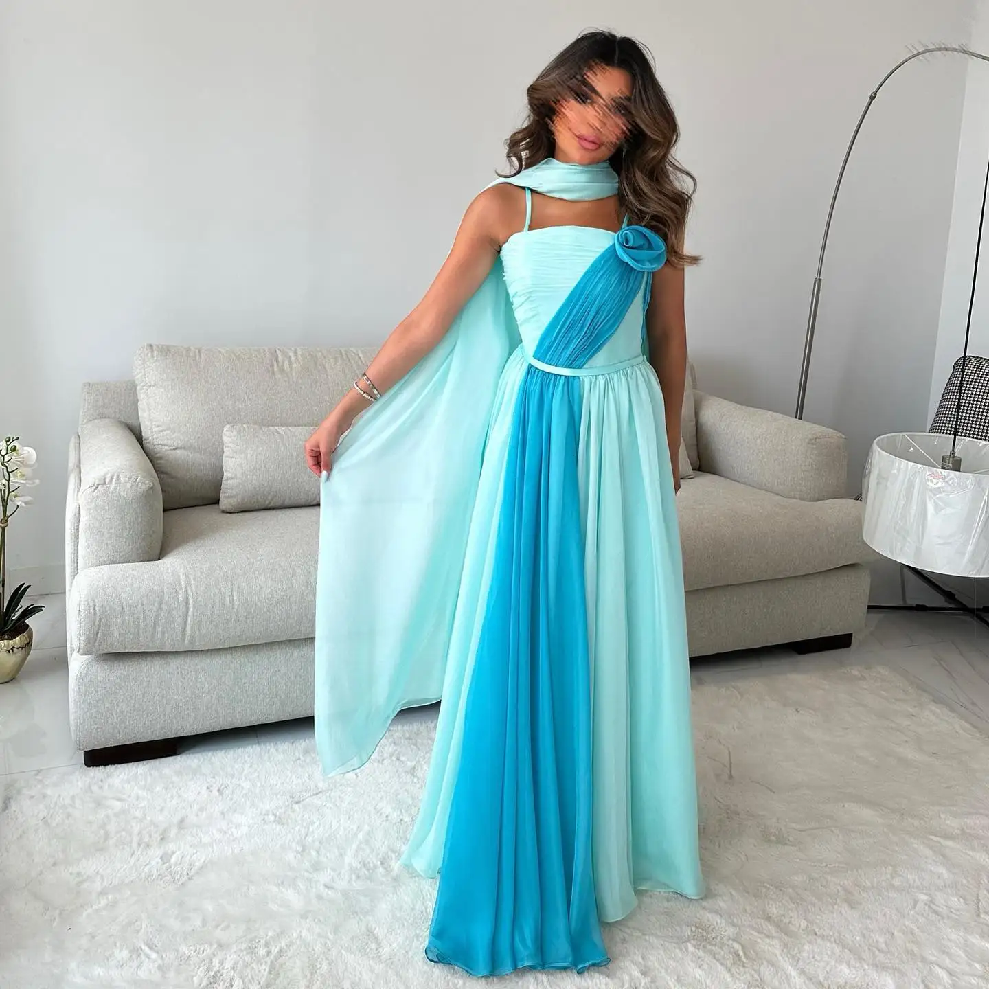 

GIOIO Boat Neck Luxury Formal Evening Dresses Shawl Pleat Sleeveless فساتين سهرة Floor Length Elegant Prom Growns Party Women