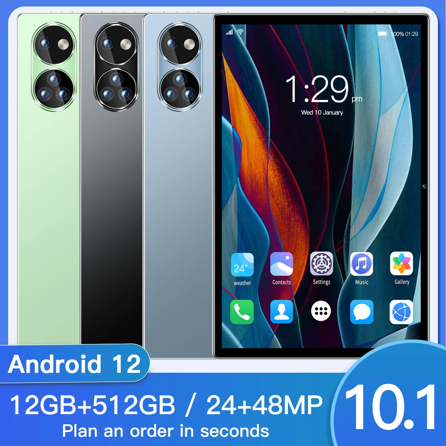 

Планшет на Android 12, восемь ядер, экран 10,1 дюйма, 12 Гб + 512 Гб